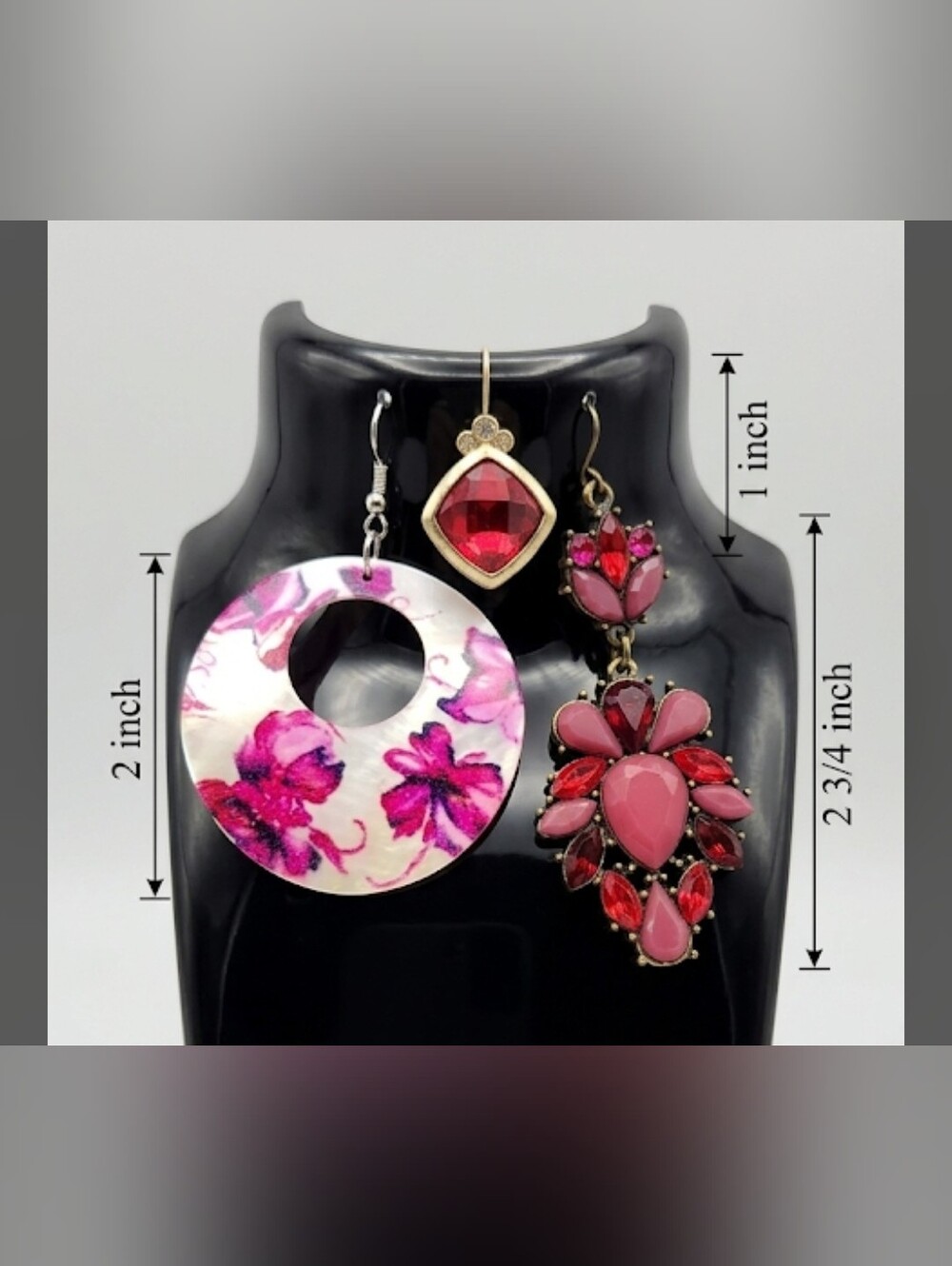 Pink Floral and Gemstone Drop Earring Set Trio